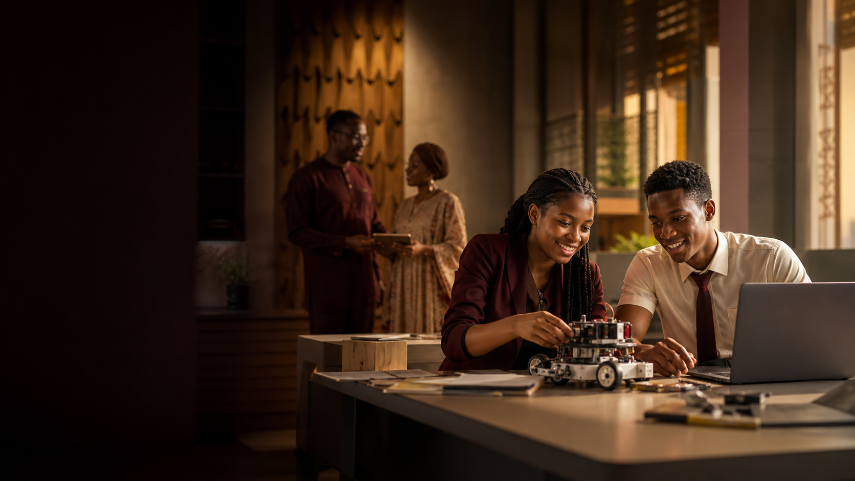 Nigerian learners building a robot in an innovation studio