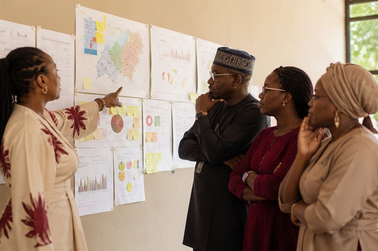 Nigerian programme leaders reviewing evidence and delivery priorities