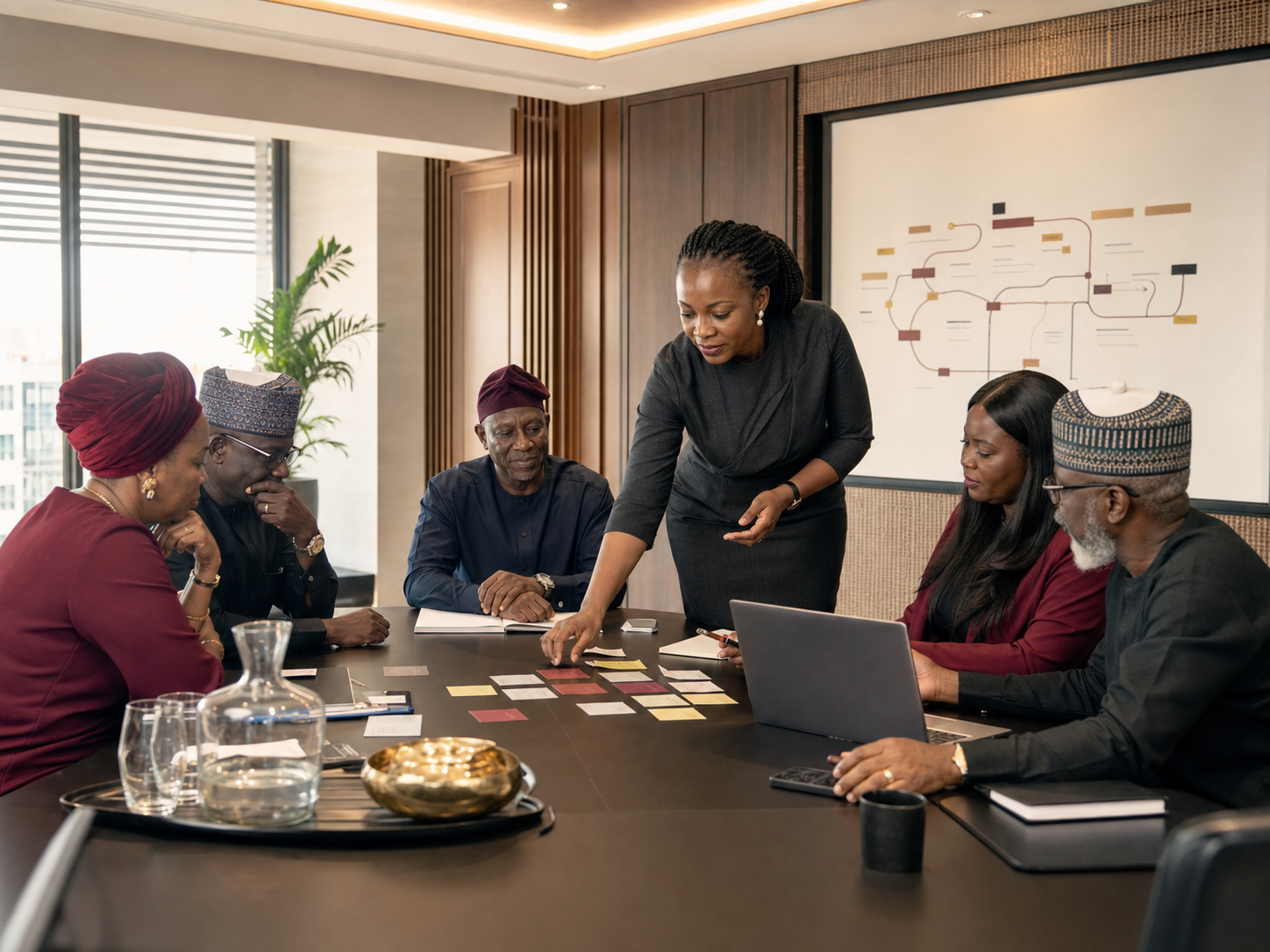 Nigerian board and leadership team in an institutional strategy session