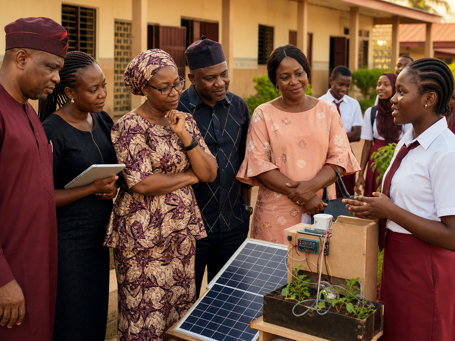 A Nigerian student demonstrating a practical project to programme leaders