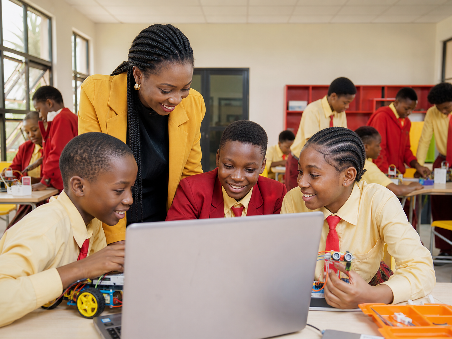 Nigerian students working on robotics