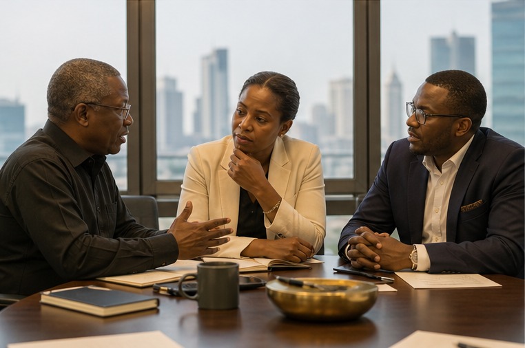 Nigerian board and leadership team working through institutional decisions